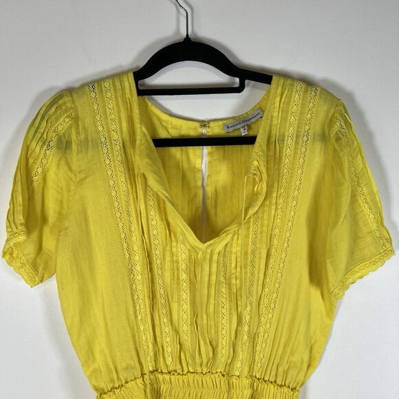 Karina Grimaldi Dress Women S Yellow Flutter‎ Sleeve Tiered Ruffle Tassel Mini - Picture 2 of 9